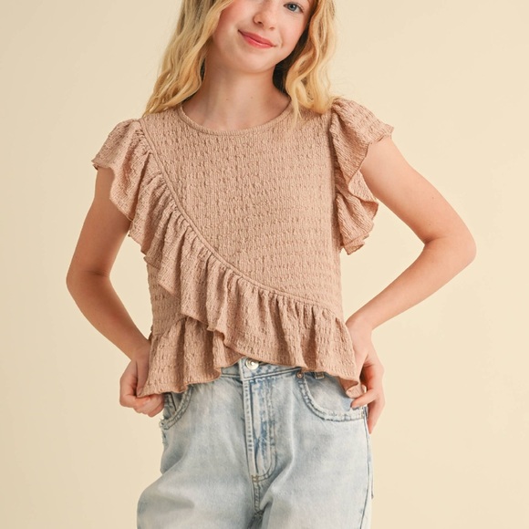 Elegant Tan Ruffle Top - Picture 2 of 2